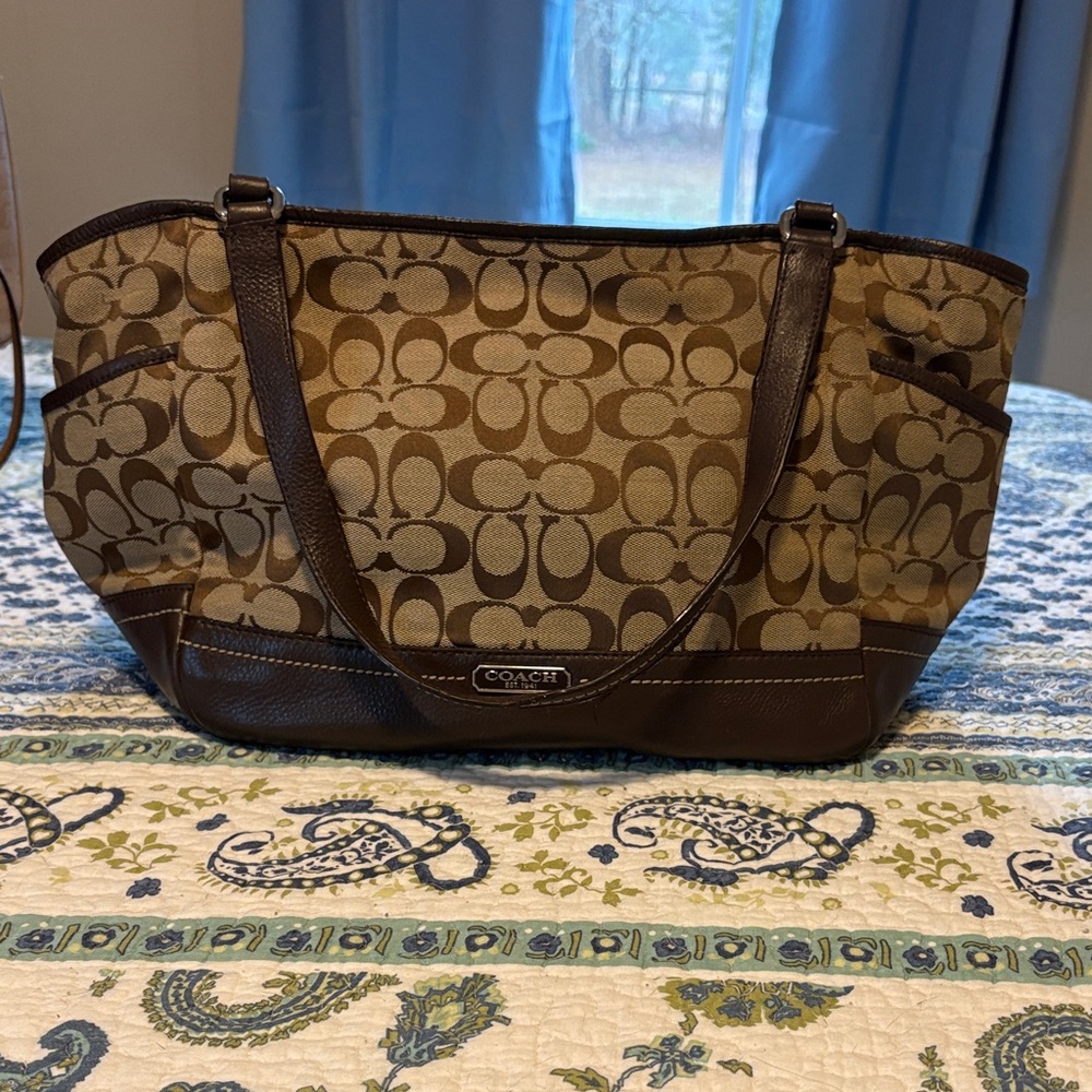 Coach Signature Brown and Tan Tote